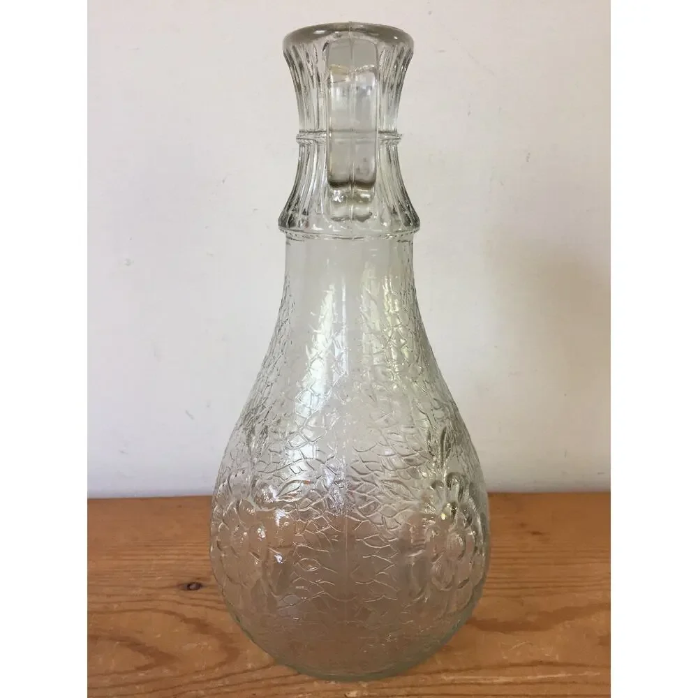 Vintage Pressed Glass Double Handle Floral Wine Decanter Bottle Candlestick 9